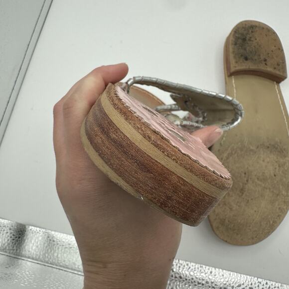 Jack Rogers Pink And Silver Leather Sandals Sz 7M USA HandMade - Picture 9 of 14